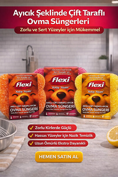 Flexi Akıllı Çift Taraflı Ayıcık Ovma Süngeri – Sıcak Suda Yumuşak / Soğuk Su...