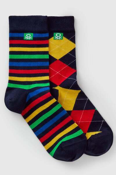 United Colors of Benetton Set de 2 șosete unisex din amestec de bumbac, cu lo...