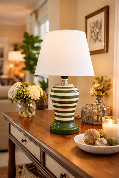 ferayhome Abajur Aydınlatma Şah Yeşil Klasik Zebra Beyaz Şapka GÜMÜŞ - Feray ...