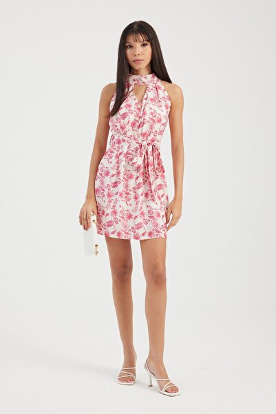 Hiccup Rochie mini cu decolteu floral, decupată, cu nasturi și detaliu cu curea