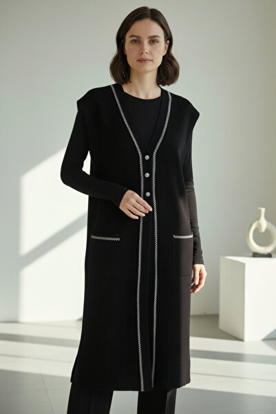 ENDAMIM Plus Size Boat Neck Sleeveless Buttoned Mom Vest Double Pockets Mediu...