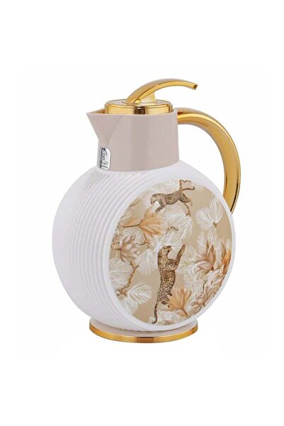 Generic Al Jawhara Thermos, Light Pink, Tiger Pattern, Golden Handle, 0.9 Liters