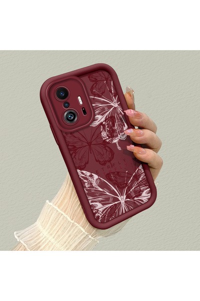 PATTERNOVA حافظة سيليكون بتصميم الفراشة باللون الأحمر الداكن لهاتف Mi 11T Pro...