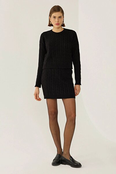 Hiccup Set de 2 piese cu pulover tricotat cu guler rotund și fustă mini cu ta...