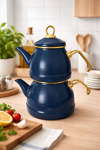 Bee's Knees Emaye Teapot Dark Blue Vintage