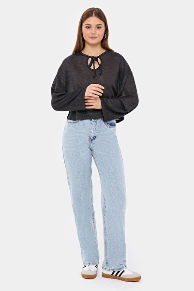Hiccup Knitted Oversize Crew Neck Blouse - Tie Detail
