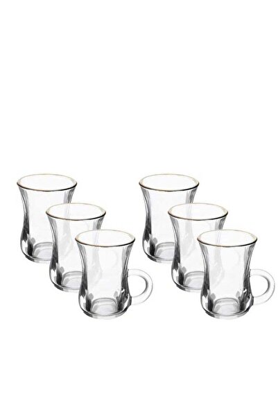 Generic Max Saif Gallery Glass Tea Cup Set, Gold Line, 6 Pieces - Clear