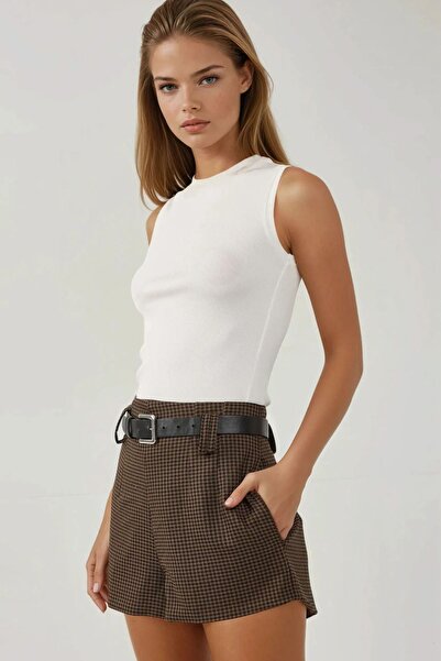 Hiccup Pantaloni scurți în carouri cu talie înaltă