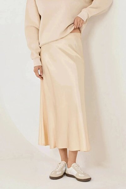 Hiccup تنورة ميدي من الساتان عالية الخصر