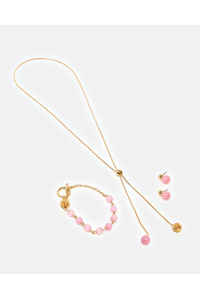 REDTAG Women Gold And Pink Embellished Necklace Set (3 Piece)