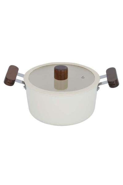 tornedo Tornado Pot Beige Wooden Handle Glass Lid 20 Cm