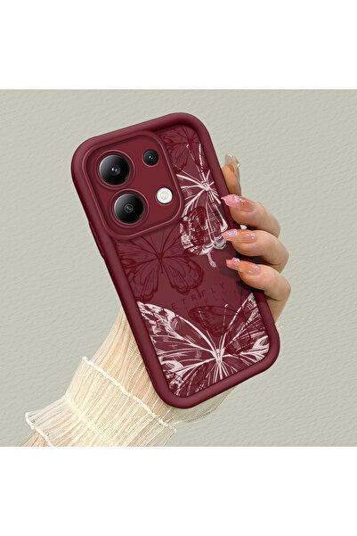 PATTERNOVA Redmi Note 13 4G Bordo Kelebek Silikon Kılıf Kamera Korumalı Şok E...