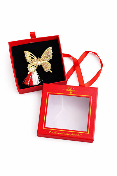 OEM Broșă Mărțișor 5cm, Fluture Auriu, în cutie tip pungă 7x7 cm cu fereastră...