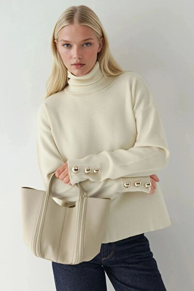 Hiccup Pulover crem gros cu detalii aurii