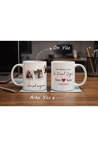 Fotografyabaskı Sevgiliye Özel 3 Fotoğraflı ve İsimli Kupa Bardak