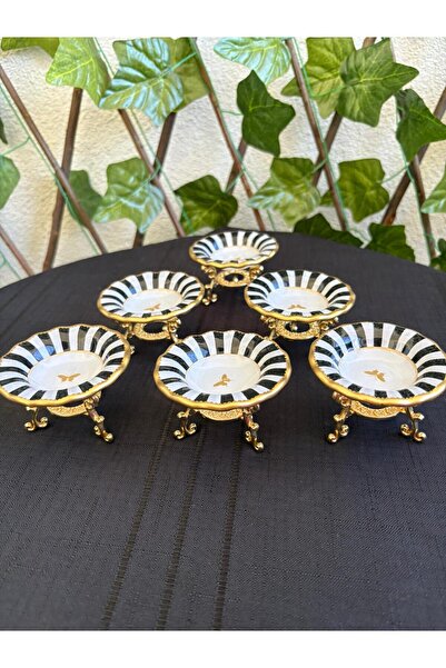 GÜRCÜGLASS Black and White Butterfly Model 6-Piece Delight Plate 7 cm in Diam...