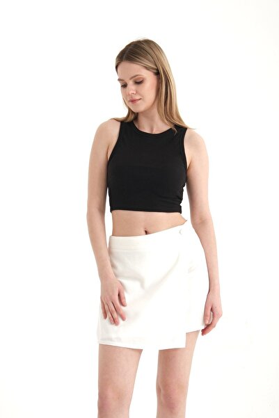 Hiccup Fustă mini din in cu talie înaltă și detaliu cu nasturi