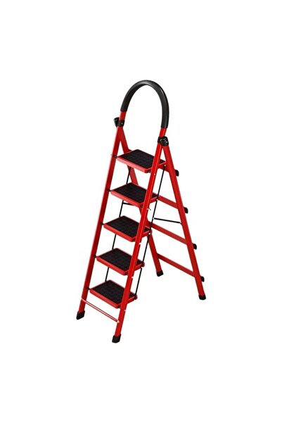 Depox 6-step metal folding ladder, non-slip, compact, red, 173 cm