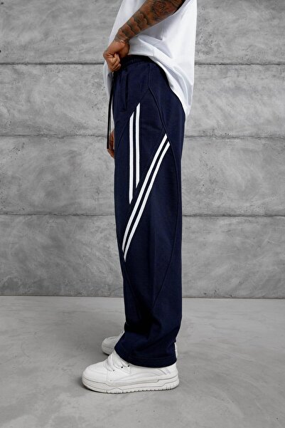 NOMARC Navy Blue Double Striped Detail Baggy Trackpants