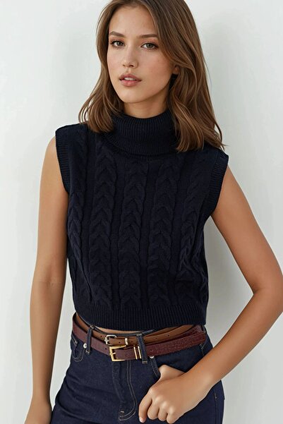 Hiccup Hair Knit Patterned High Collar Knit Sweater