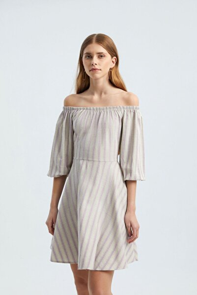 Hiccup Rochie mini cu dungi și mâneci balon, cu umerii goi