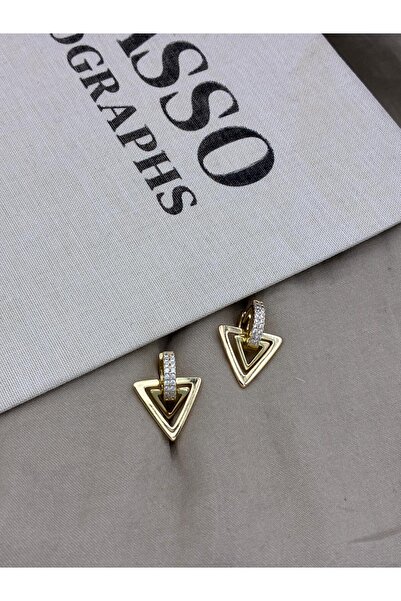 Hedef Bijuteri أقراط ذهبية اللون على شكل مثلث مزينة بحجر الزركون موديل CM102