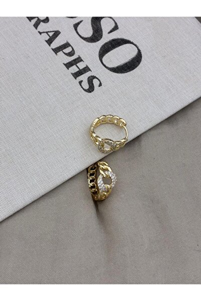 Hedef Bijuteri Gold Color Chain Model Zircon Stone Detailed Earrings Cm103