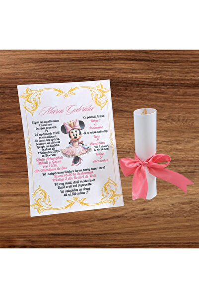 Aela.alc Minnie baptism invitation, pink baptism invitation set of 20 pieces
