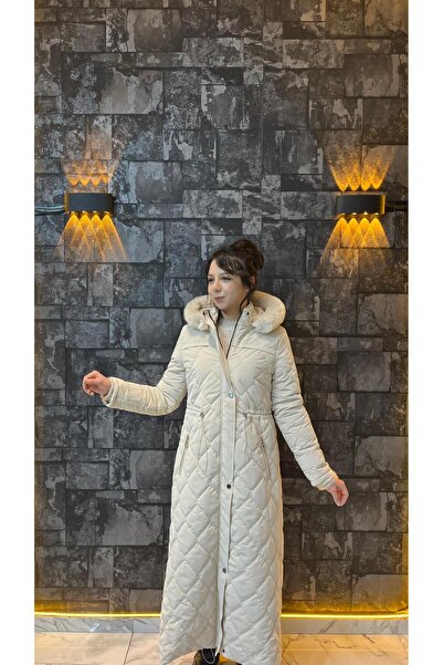 öz altay tekstil MODA NUR TAM BOY UZUN KAPŞONLU MONT