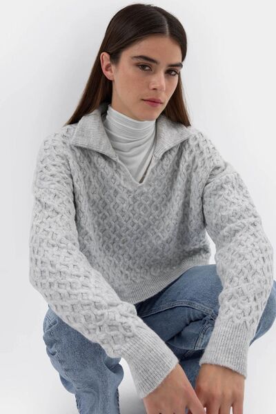 Hiccup Pulover tricotat texturat cu guler de cămașă