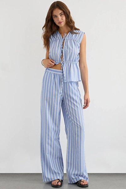 Hiccup Φαρδύ ριγέ παντελόνι ψηλόμεσο