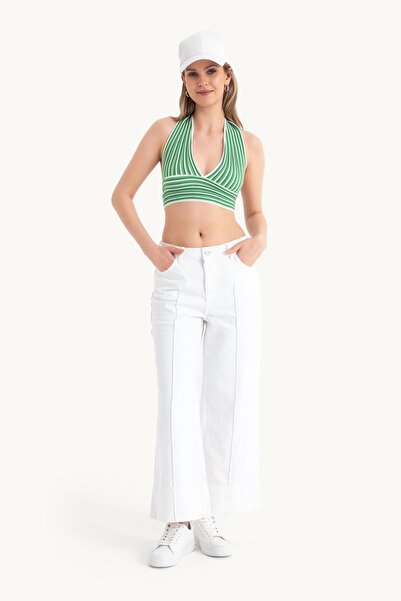 Hiccup Ριγέ Crop Top με βαθύ λαιμό V και χαμηλή πλάτη