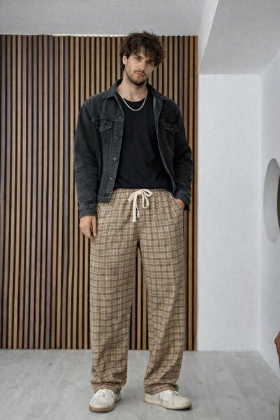 RE7EDİ Yellow White Plaid Fabric Trackpants Unisex