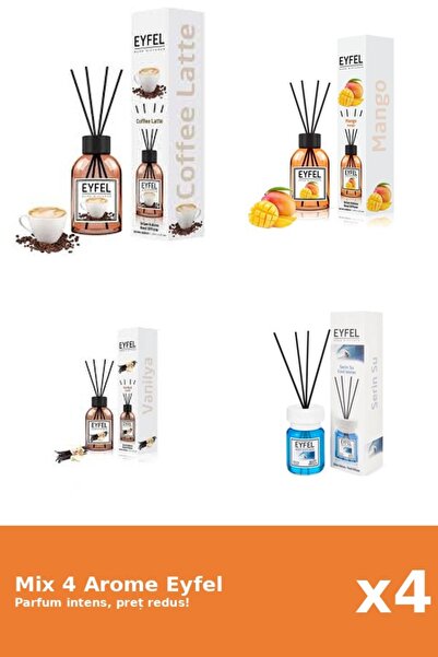 Eyfel Set 4 Mix Eyfel: 1x Cafea, 1x Cool Water, 1x Mango, 1x Vanilie