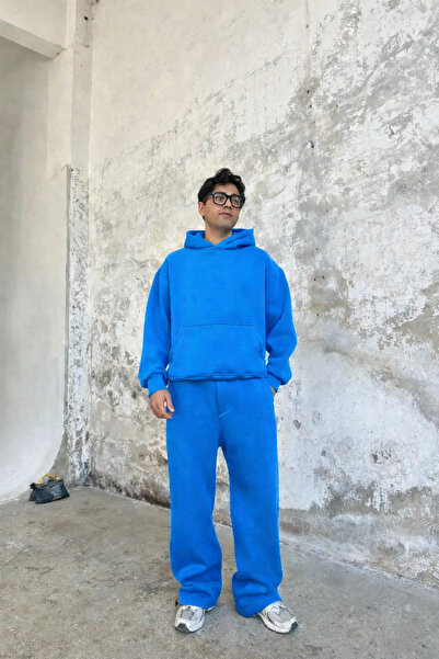 BARLİZ Men's Baggy Basic Oversize Premium Model 3-Thread Tracksuit Set