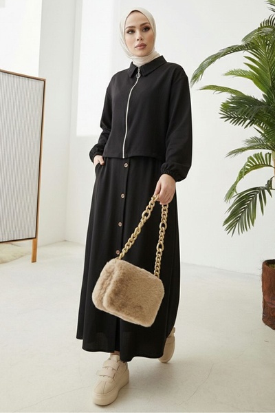 Bestenur Set dublu fustă tunică cu fermoar 1674 - Negru