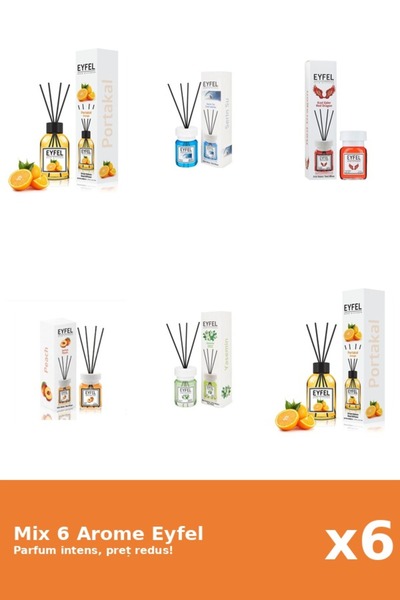 Eyfel Set 6 Mix Eyfel: 1x Cool Water, 1x Iasomie, 1x Piersica, 2x Portocala, ...