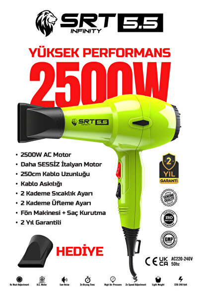 SRT Infinity 2500 W Fön Makinesi & Saç Kurutma Turbo Professional Seri 2.5m U...