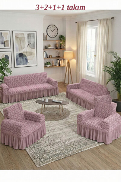 kutlale Jakarlı 3+2+1+1 Osmanlı Desen Koltuk, Kanepe, Çekyat Örtüsü, etekli, ...