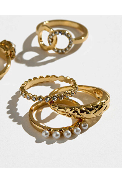 REDTAG Women Gold Embellished Rings Set (5 Piece)