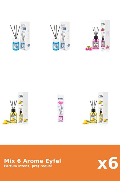 Eyfel Set 6 Mix Eyfel: 2x Ananas, 1x Bubble Gum, 2x Cool Water, 1x Trandafir