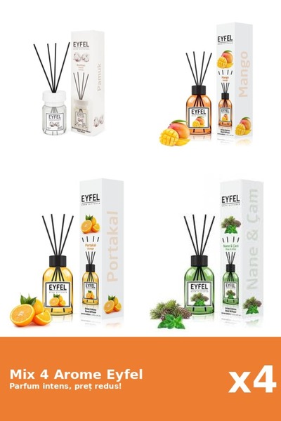 Eyfel Set 4 Mix Eyfel: 1x Bumbac, 1x Mango, 1x Pin Si Menta, 1x Portocala