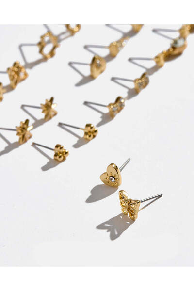 REDTAG Women Gold Embellished Studs Set (9 Pairs)