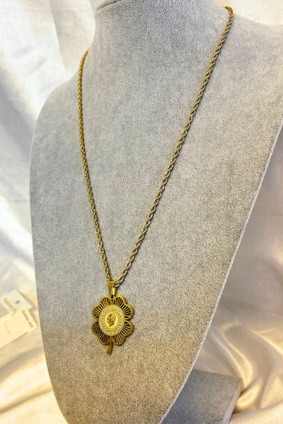 Luxe Loom Zarafetin Işıltısı Paslanmaz Çelik Gold Renk Dört Yapraklı Yonca Ha...