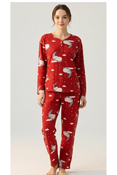 KARSEL Premium Suede Textured Teddy Bear Patterned Pajama Set