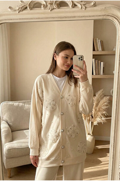 Kirazca Butik Pearl Detailed Floral Applique O Oversized Knitwear Set – Styli...