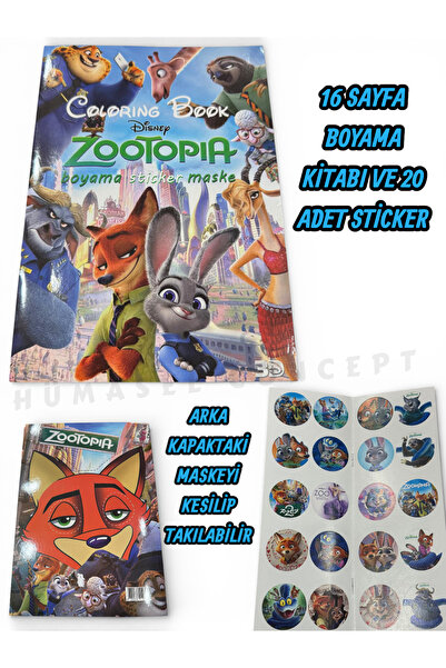 YILDIRIM OYUNCAK 16 Sayfa Zootopia Figür Boyama Kitabı + 20 Adet Stıcker Ve Z...