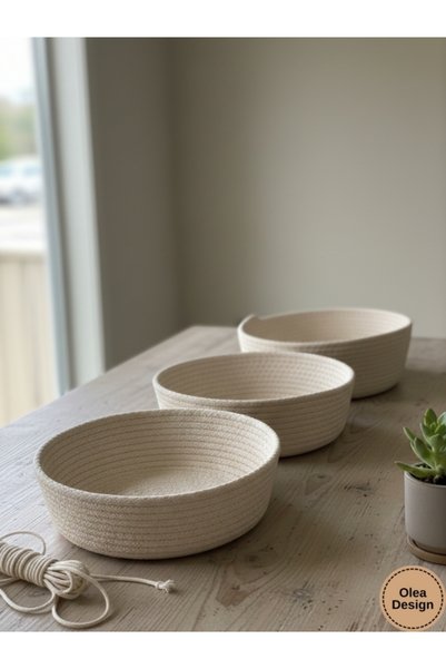 Olea 3-Piece Wicker Basket, Towel Basket, Bathroom Basket, Multi-Purpose Organizer Basket, Cotton Cord Basket