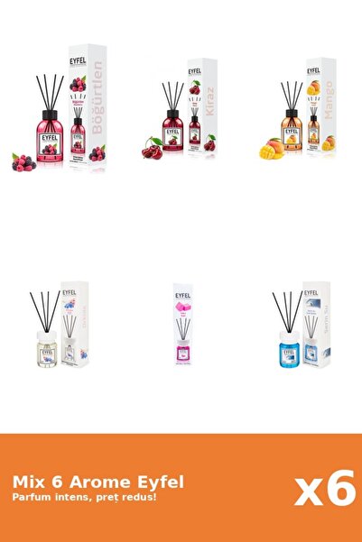 Eyfel Set 6 Mix Eyfel: 1x Bubble Gum, 1x Cirese, 1x Cool Water, 1x Fructe De ...