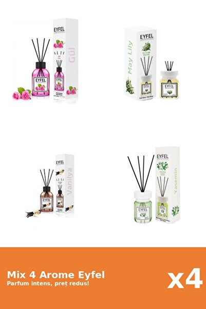 Eyfel Set 4 Mix Eyfel: 1x Iasomie, 1x Lacramioare, 1x Trandafir, 1x Vanilie